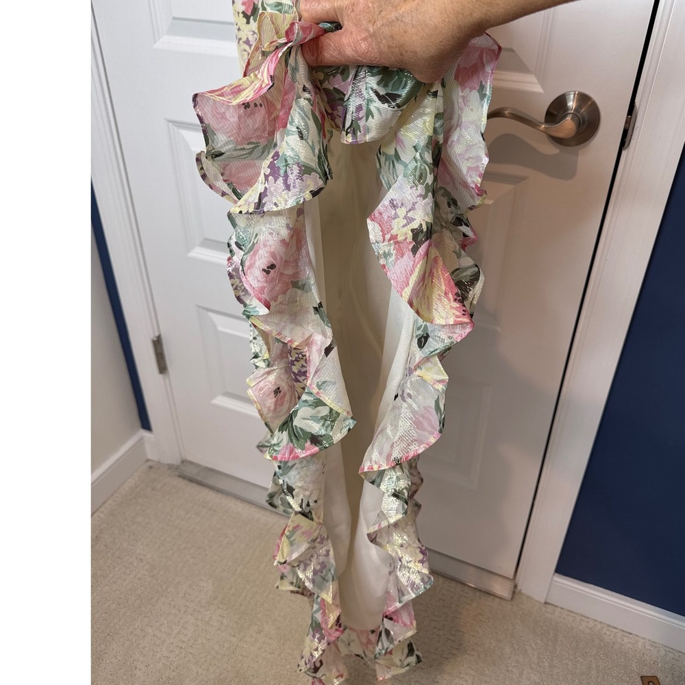 Dress The‎ Population Josefina Metallic Floral Ruffle Gown Pink Gold Small - Picture 2 of 5
